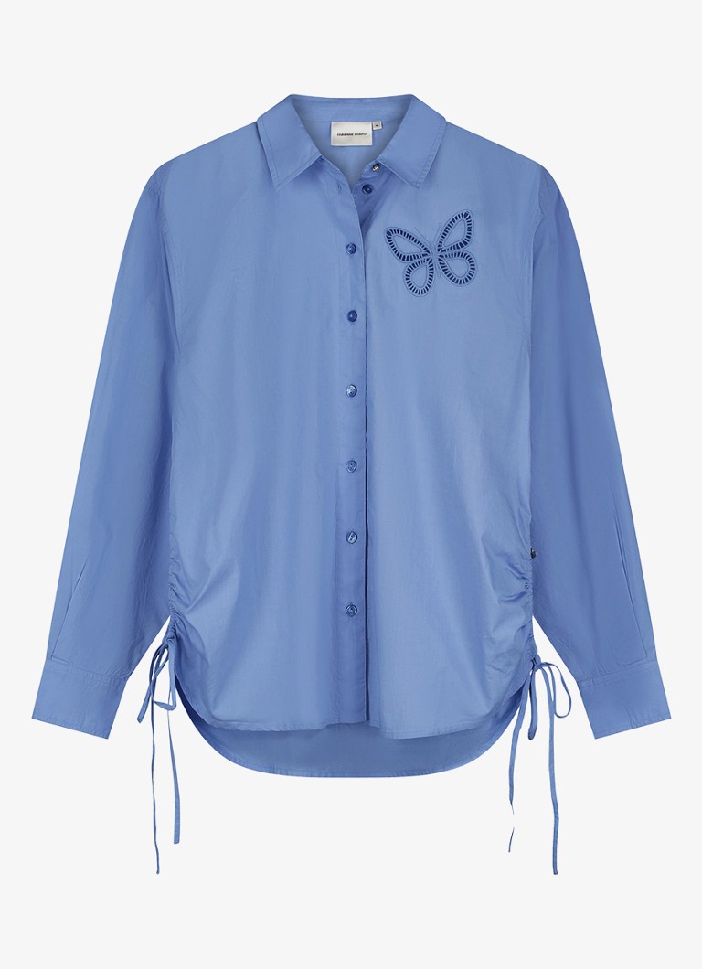 Fabienne Chapot Dames Lux blouse met borduring en trekkoord in de kleur Blauw