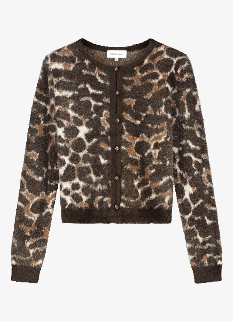 Fabienne Chapot Dames Henry fijngebreid vest met dierenprint in de kleur Donkerbruin