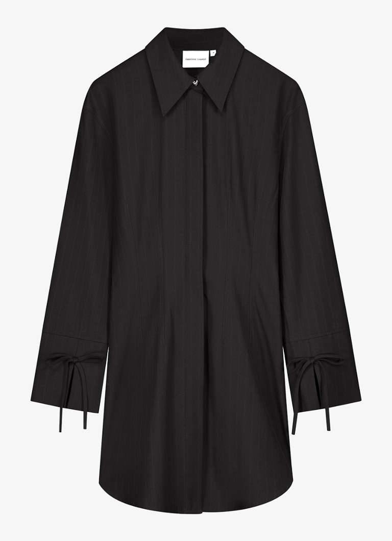Fabienne Chapot Dames Elvira mini blousejurk met streepprint en gestrikt detail in de kleur Zwart