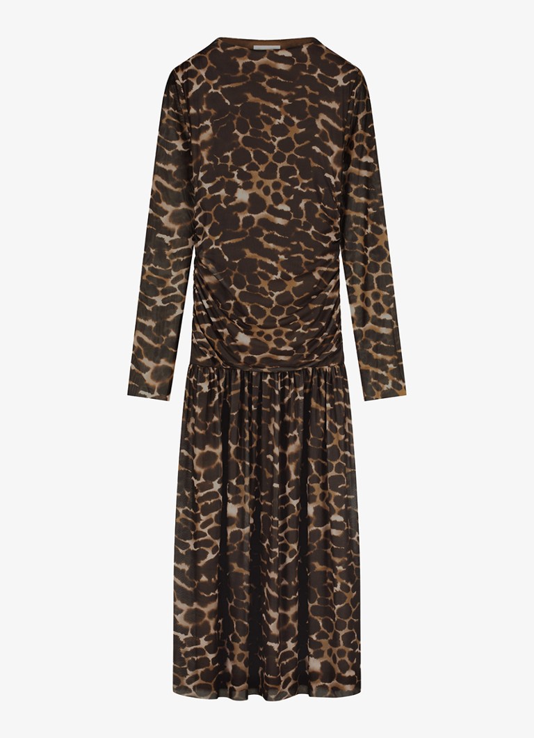 Fabienne Chapot Dames Bello midi jurk met dierenprint en mesh in de kleur Bruin