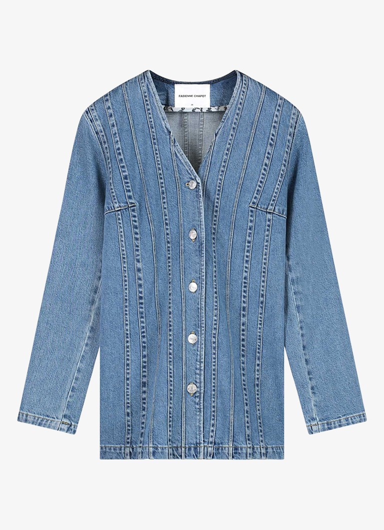 Fabienne Chapot Dames Phielix jack van denim met V-hals in de kleur Indigo