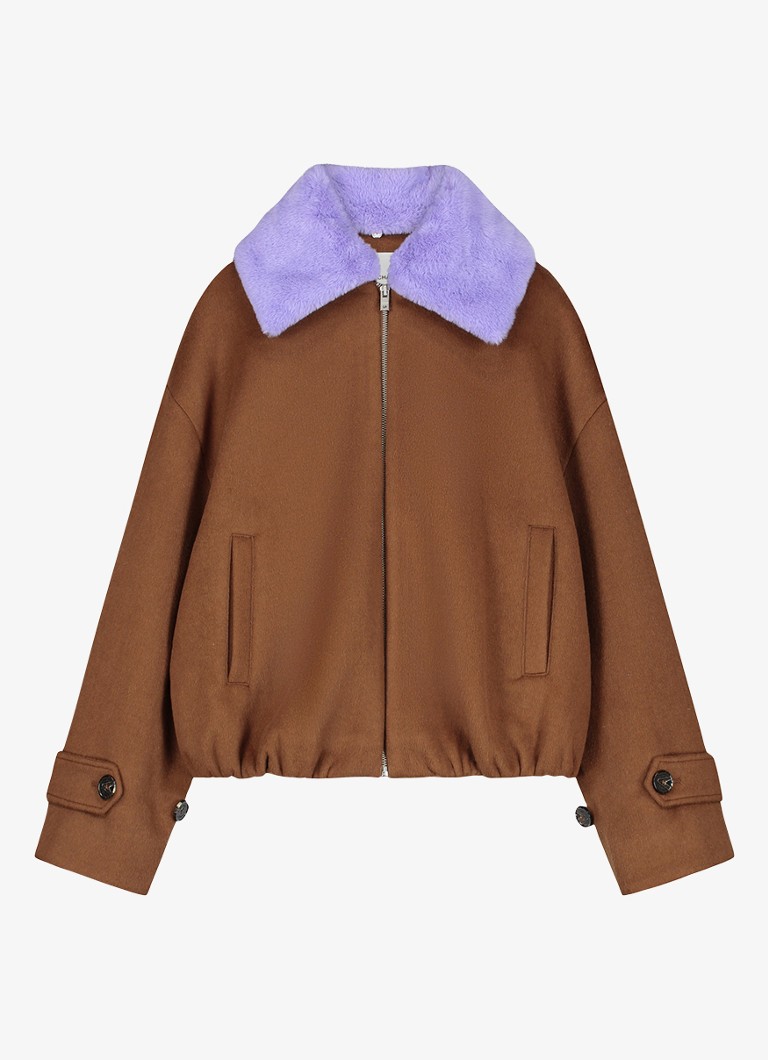 Fabienne Chapot Dames Jael bomberjack in wolblend met colour blocking in de kleur Bruin
