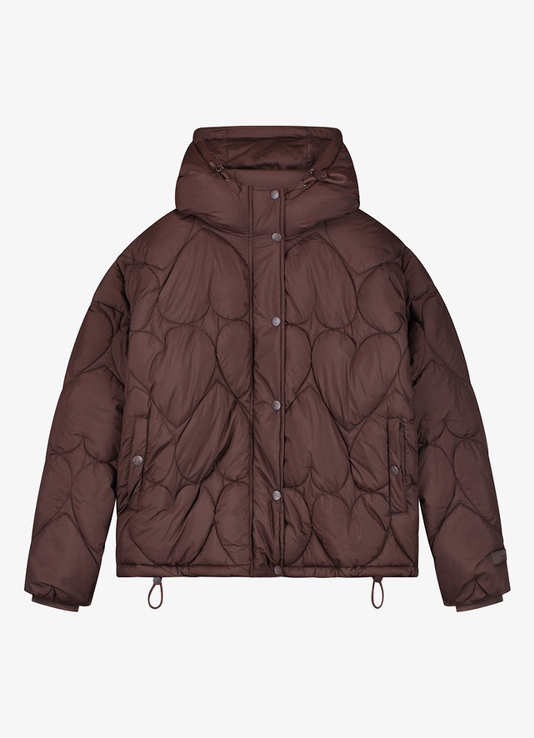 Fabienne Chapot Dames Prisca puffer jack met capuchon en steekzakken in de kleur Chocoladebruin