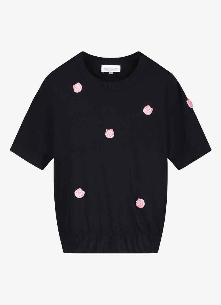 Fabienne Chapot Dames Bibi Rose fijngebreide pullover in wolblend in de kleur Zwart