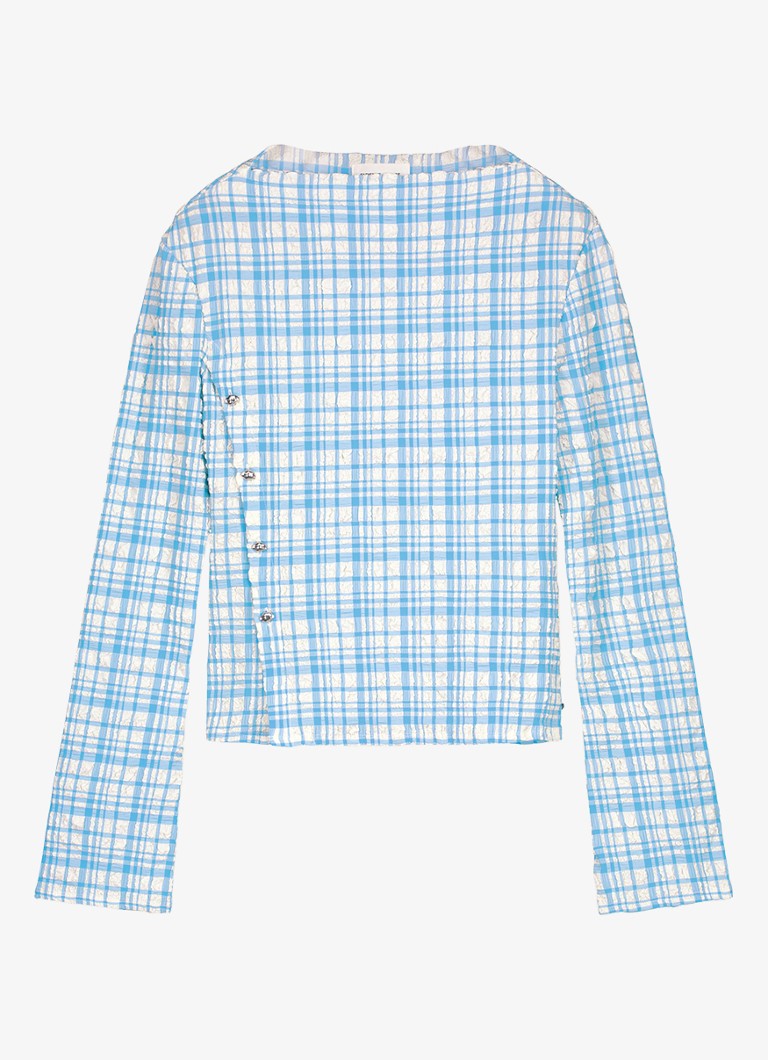 Fabienne Chapot Dames Ola top met ruitdessin en structuur in de kleur Blauw