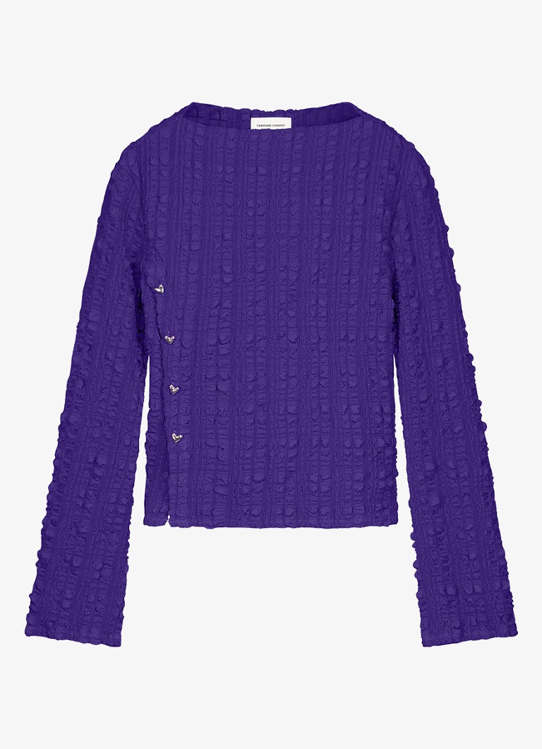 Fabienne Chapot Dames Ola top met asymmetrische split en boothals in de kleur Paars