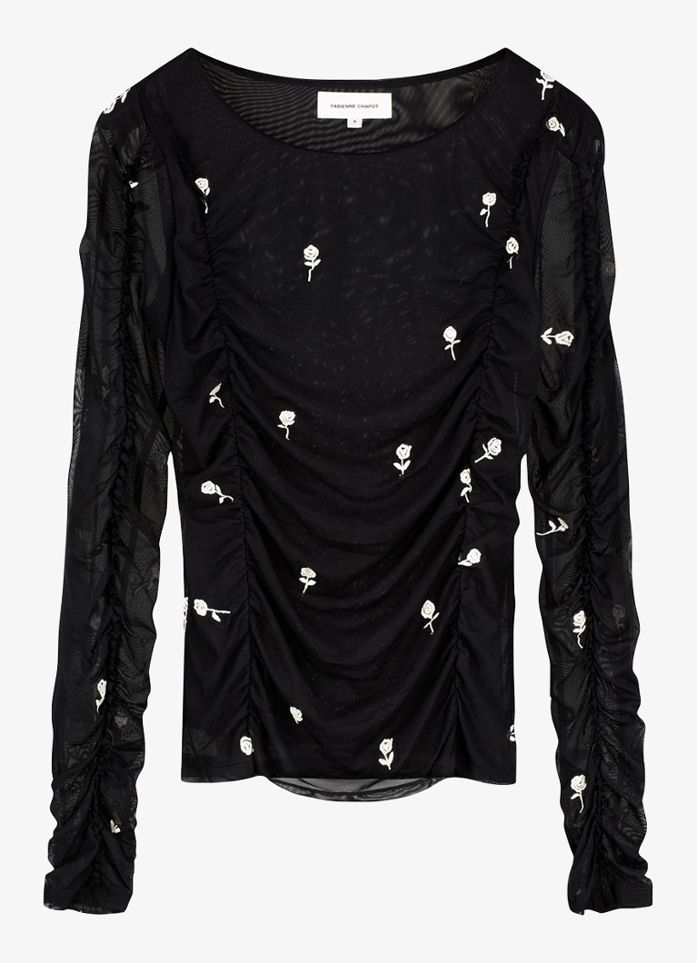 Fabienne Chapot Dames Kamea top van mesh met borduring in de kleur Zwart