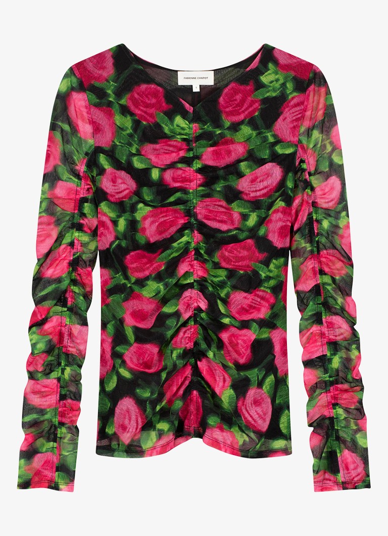 Fabienne Chapot Dames Karlis top met print en plooidetail in de kleur Fuchsia