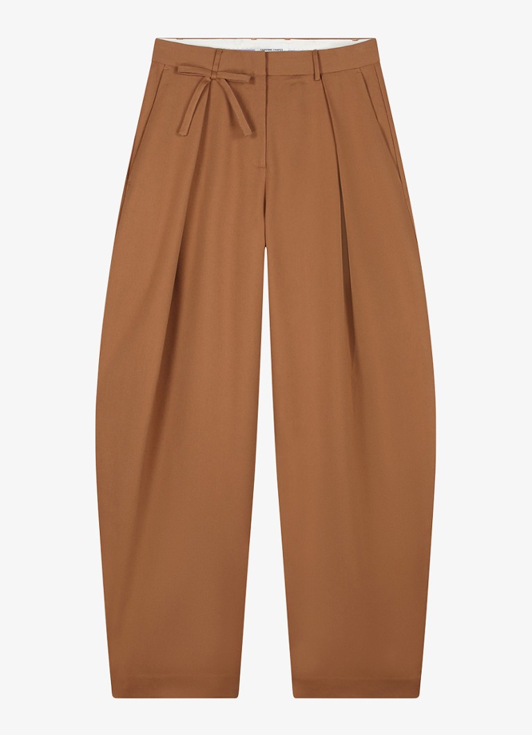 Fabienne Chapot Dames Charlot high waist wide leg pantalon met strikdetail in de kleur Camel