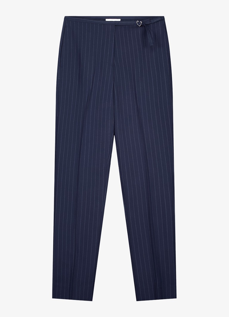 Fabienne Chapot Dames Elliot mid waist straight fit pantalon met krijtstreep in de kleur Donkerblauw