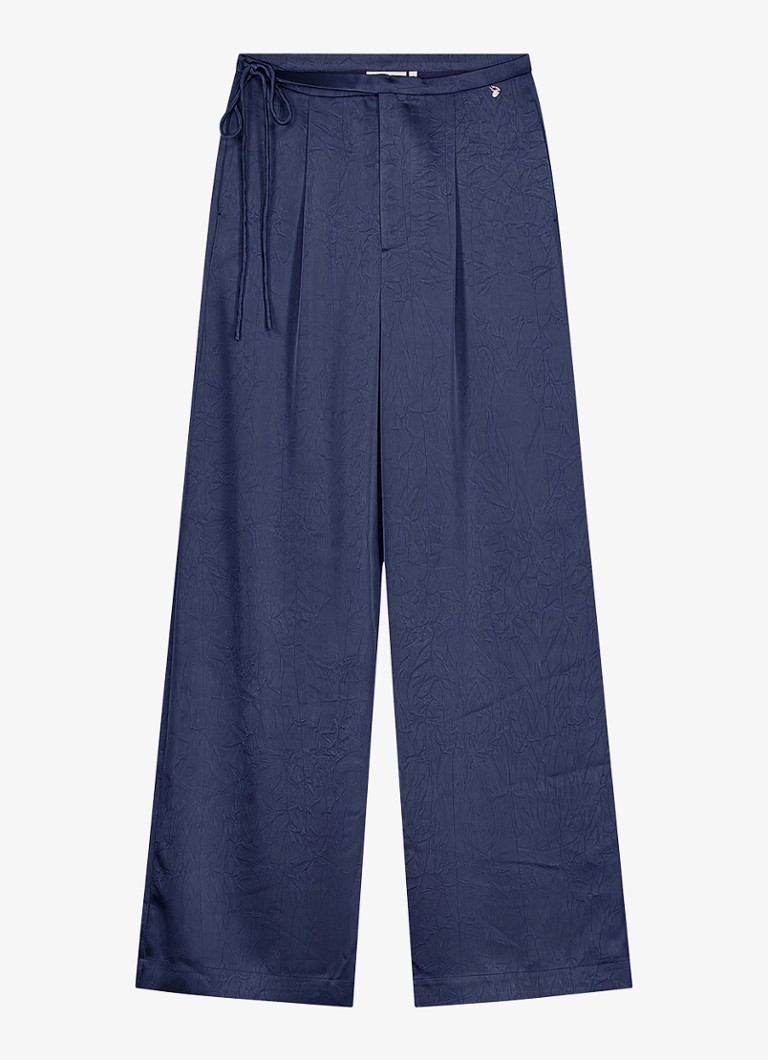 Fabienne Chapot Dames Emma high waist wide fit pantalon van satijn in de kleur Donkerblauw