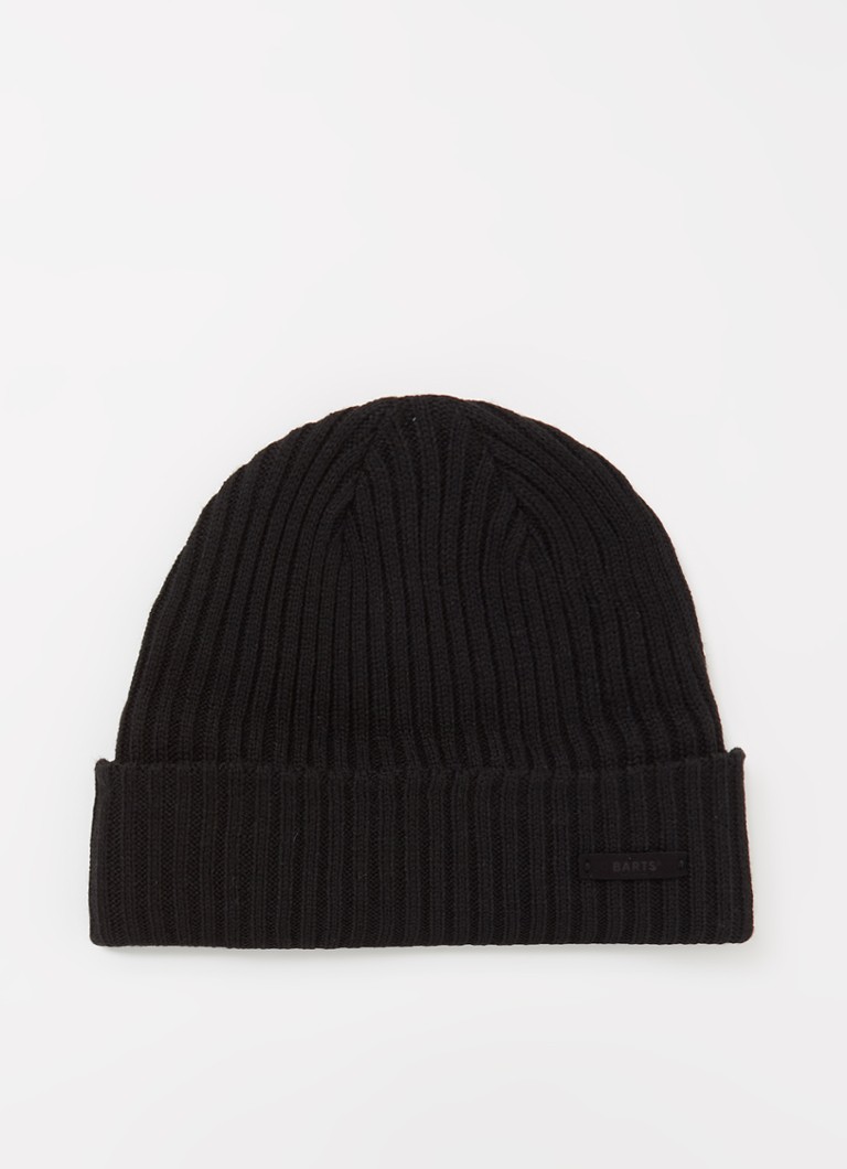 Barts Heren Wilbert ribgebreide muts met logo in de kleur Zwart, maat: 1 size