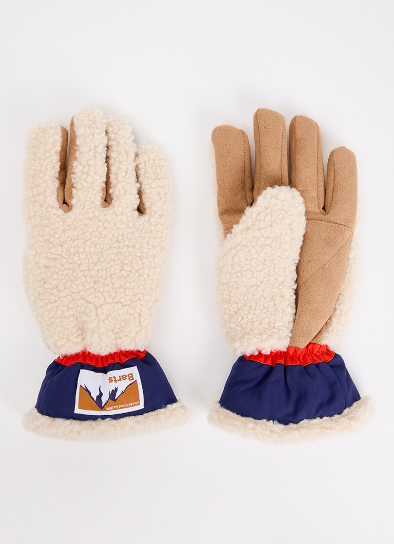 Barts Heren Isafjord handschoenen van teddy met logo in de kleur Gebroken wit, maat: L/XL