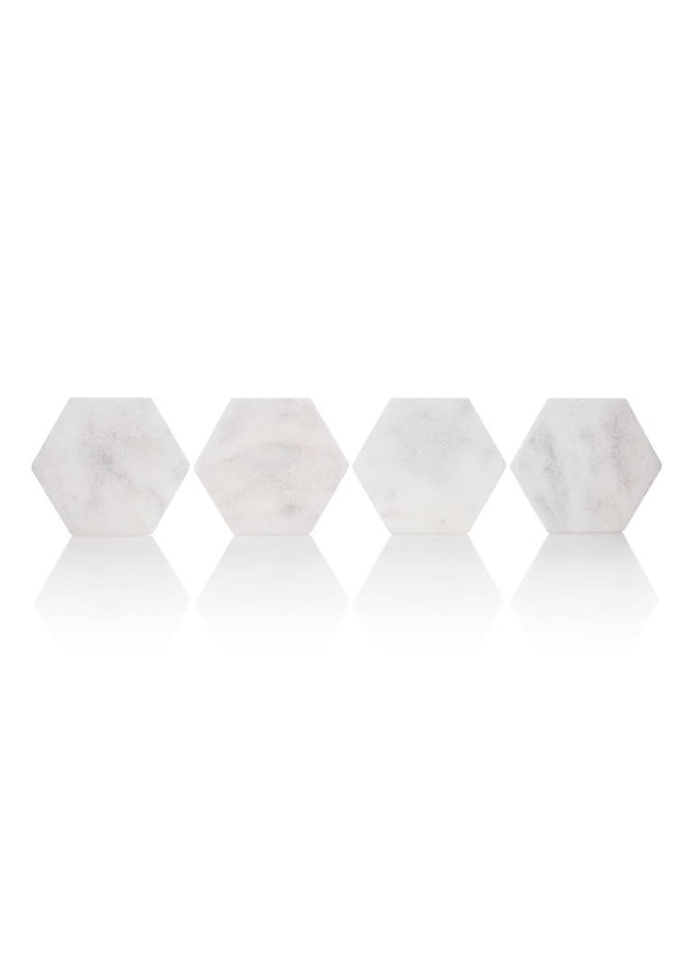 Stoned Hexagon onderzetter van marmer set van 4 Wit - Deal
