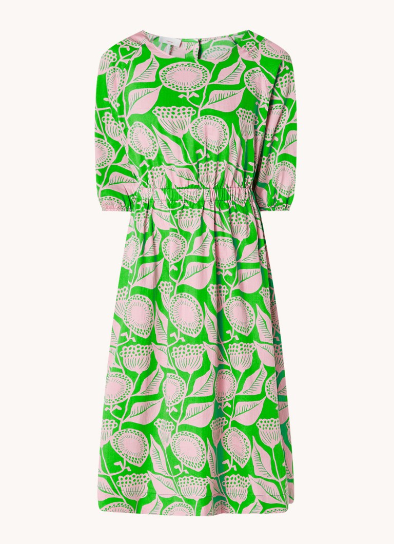 CINQUE Dames Ciessun midi tuniekjurk met bloemenprint en steekzakken in de kleur Neongroen