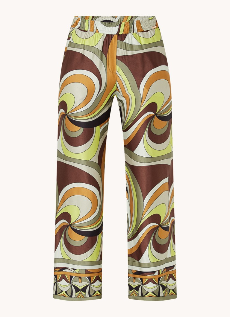 CINQUE Dames Cisleepy high waist loose fit broek van satijn met print in de kleur Olijfgroen