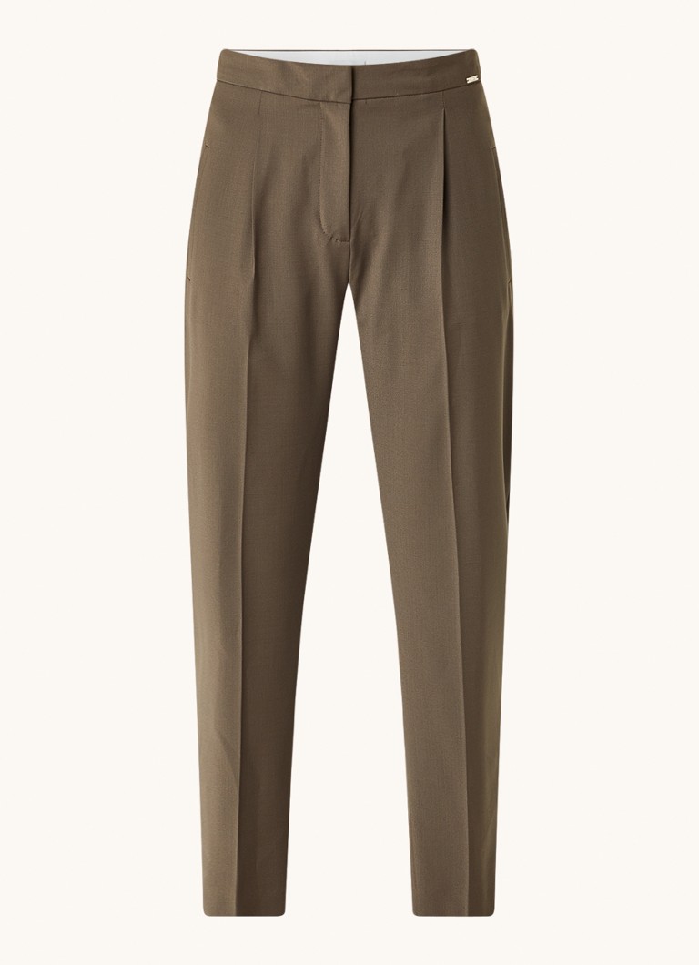 Cinque Dames Ciostin high waist tapered fit cropped pantalon in scheerwolblend in de kleur Donkerbruin