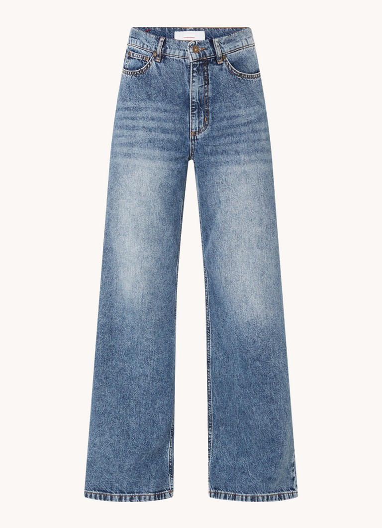 Cinque Dames Cistage high waist wide leg jeans met verwassen afwerking in de kleur Indigo
