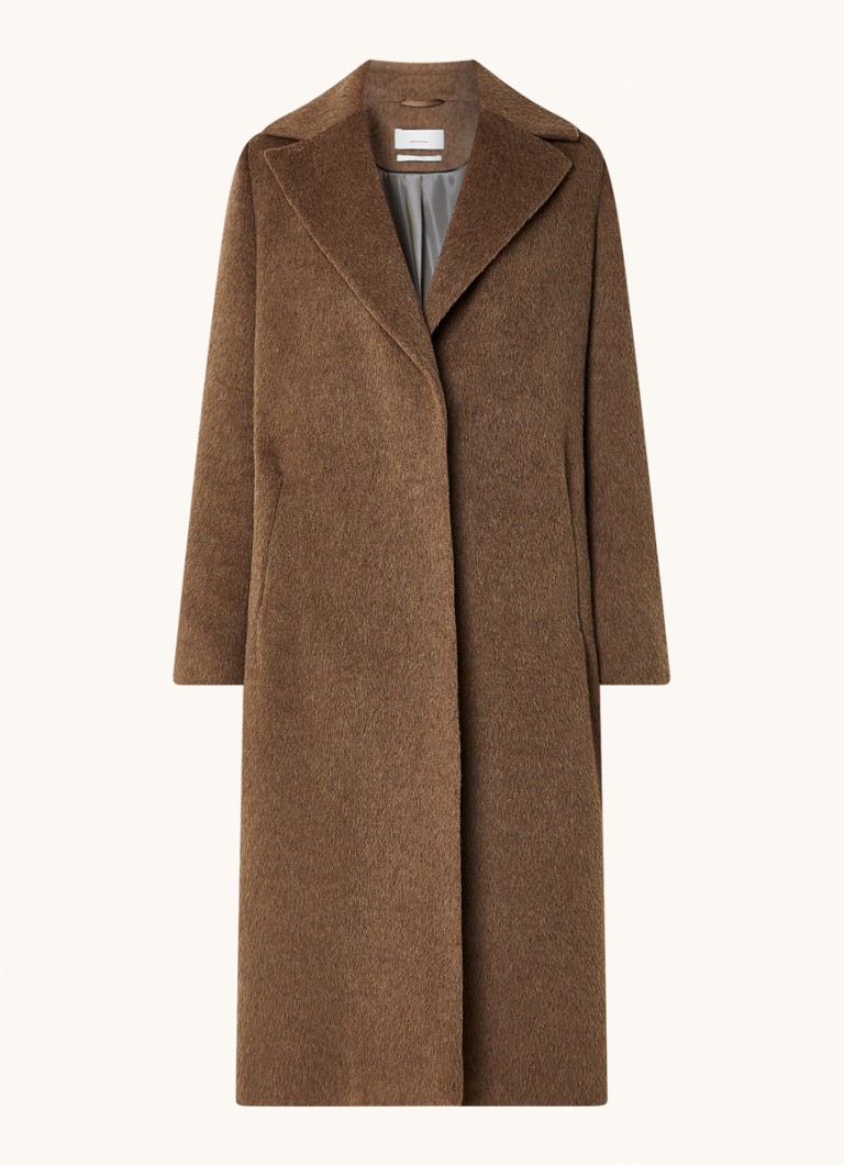 Cinque Dames Cizuriga mantel in alpaca wolblend met steekzakken in de kleur Lichtbruin