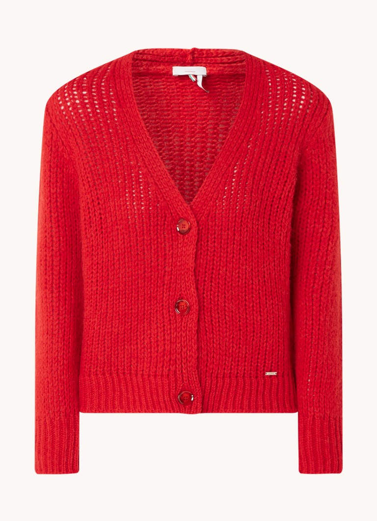 Cinque Dames Civivian grofgebreid vest in alpaca wolblend in de kleur Rood