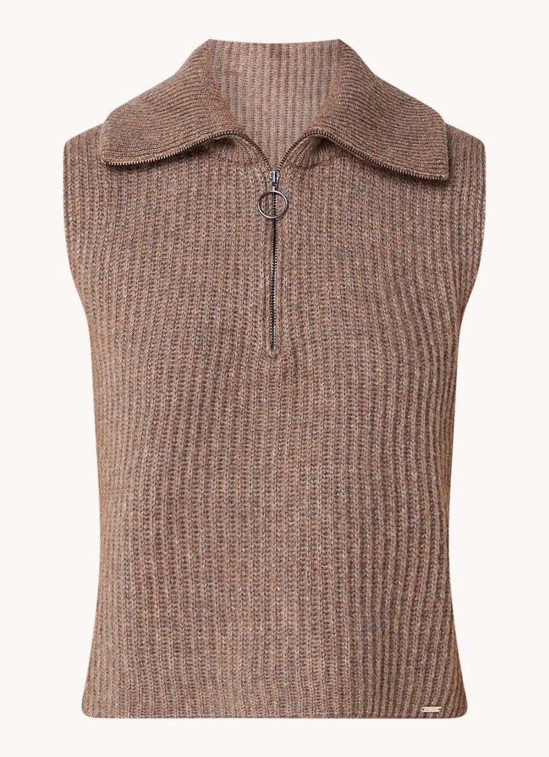 Cinque Dames Cimola fijngebreide spencer in merino wolblend in de kleur Bruin