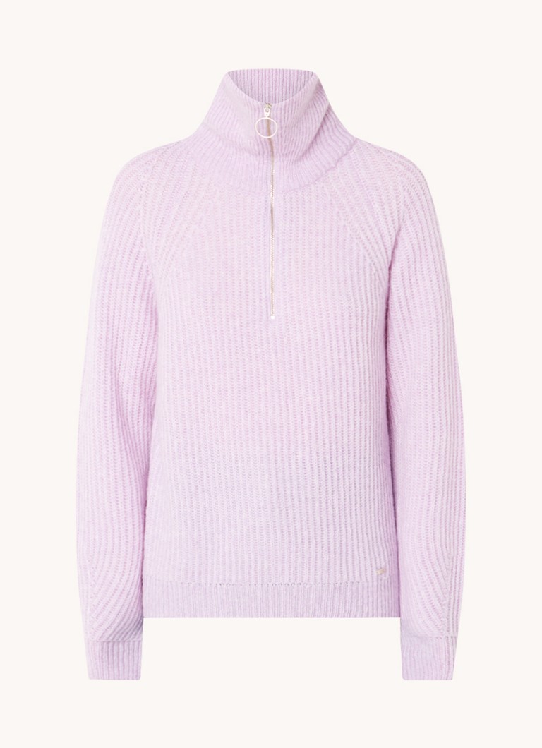 Cinque Dames Cimolari fijngebreide trui in merino wolblend met col en halve rits in de kleur Lichtpaars