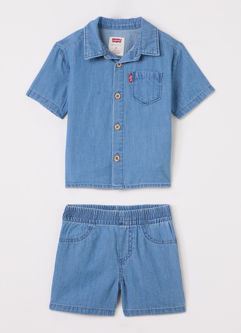 Levi's Meisjes Set van overhemd met korte broek 2-delig in de kleur Blauw, maat: 9M=74
