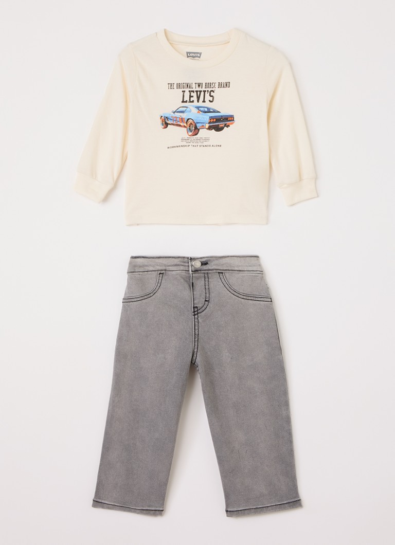 Levi's Jongens Set longsleeve met jeans 2-delig in de kleur Gebroken wit, maat: 18M=86