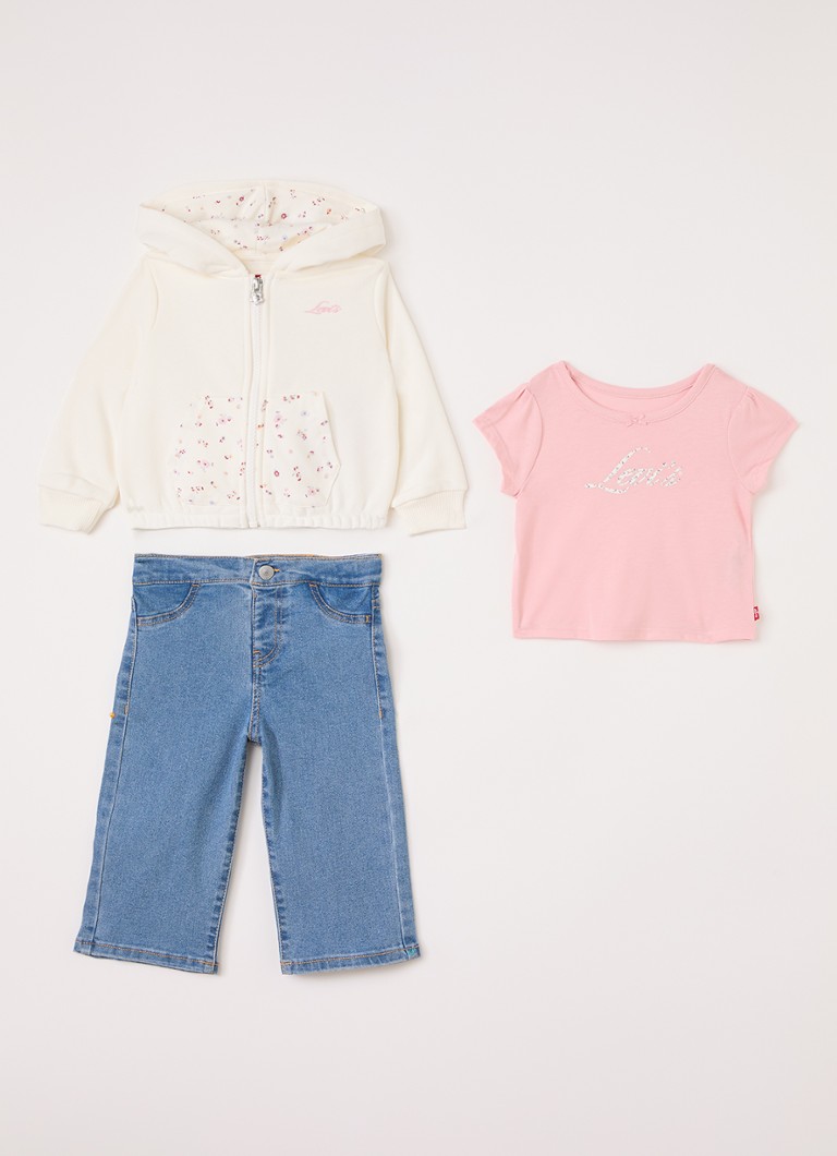 Levi's Meisjes Set van sweatvest met jeans en T-shirt 3-delig in de kleur Roze, maat: 18M=86