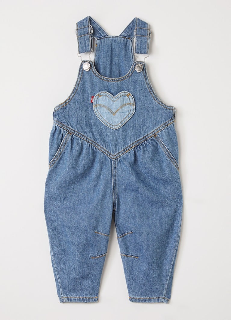 Levi's Meisjes Straight leg tuinbroek van denim in de kleur Indigo, maat: 12M=80