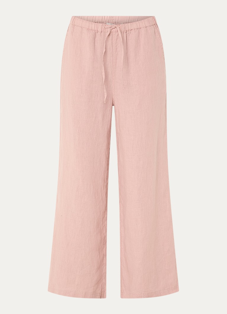 Moscow Dames Heylow mid waist wide fit broek van linnen met steekzakken in de kleur Roze