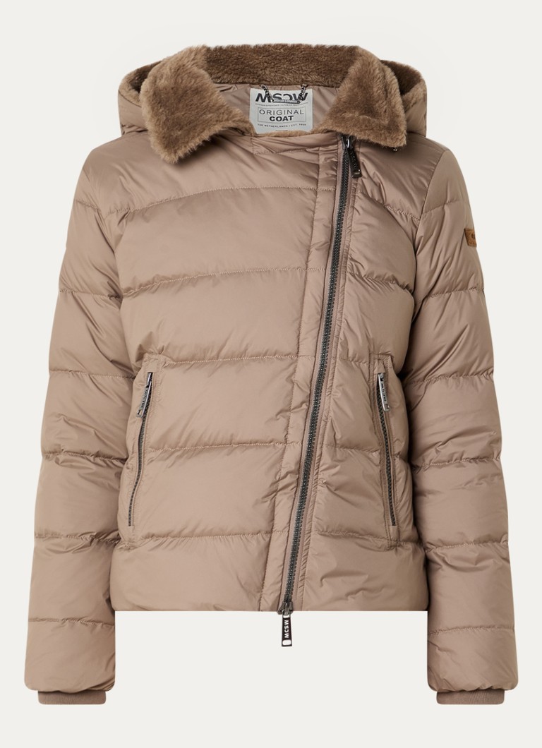 Moscow Dames Spencer puffer jack met details van imitatiebont in de kleur Taupe