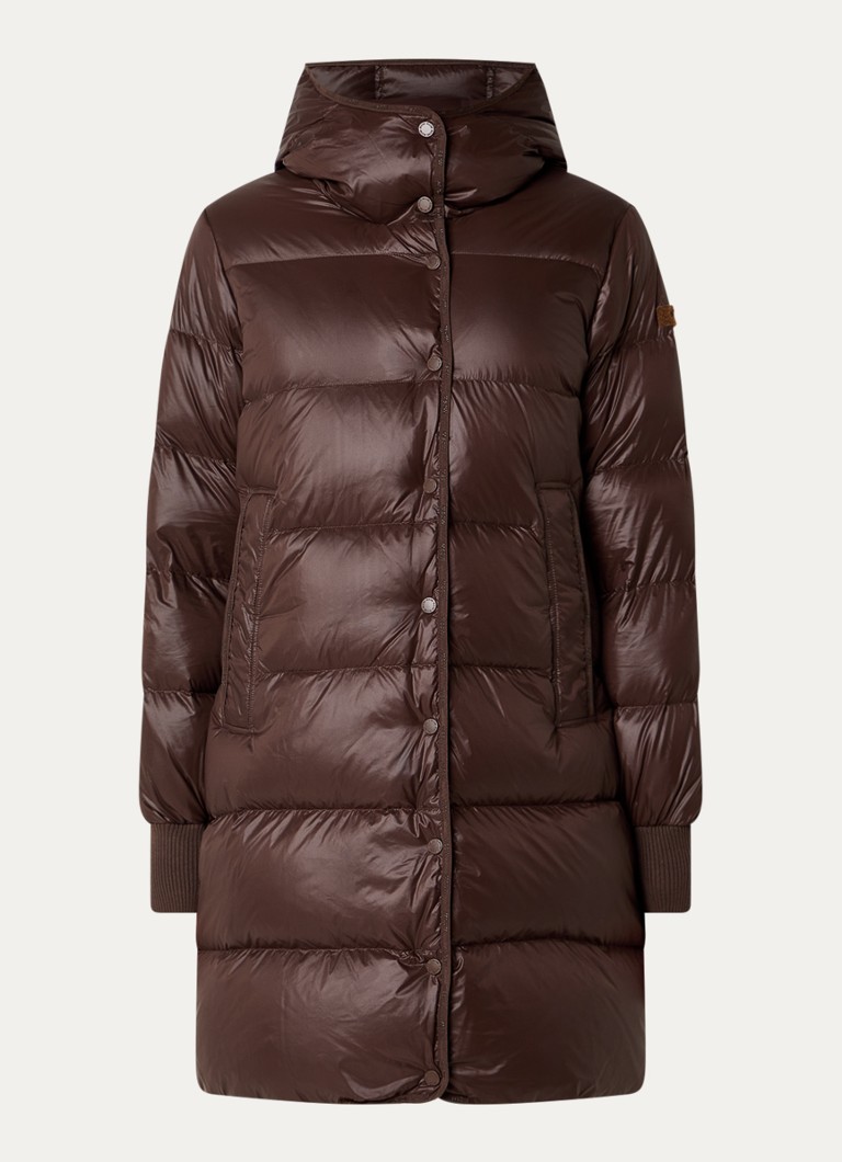 Moscow Dames Ullah longline puffer jas met donsvulling en glanzende finish in de kleur Roodbruin