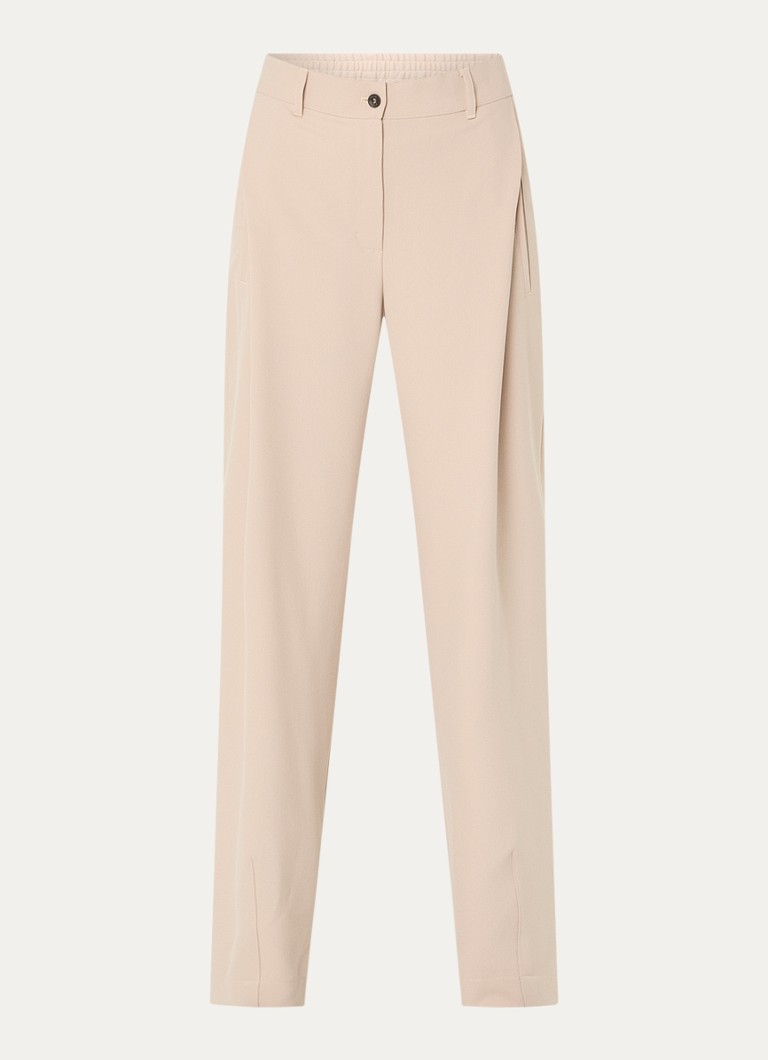 Moscow Dames Colette high waist straight fit pantalon met steekzakken in de kleur Beige