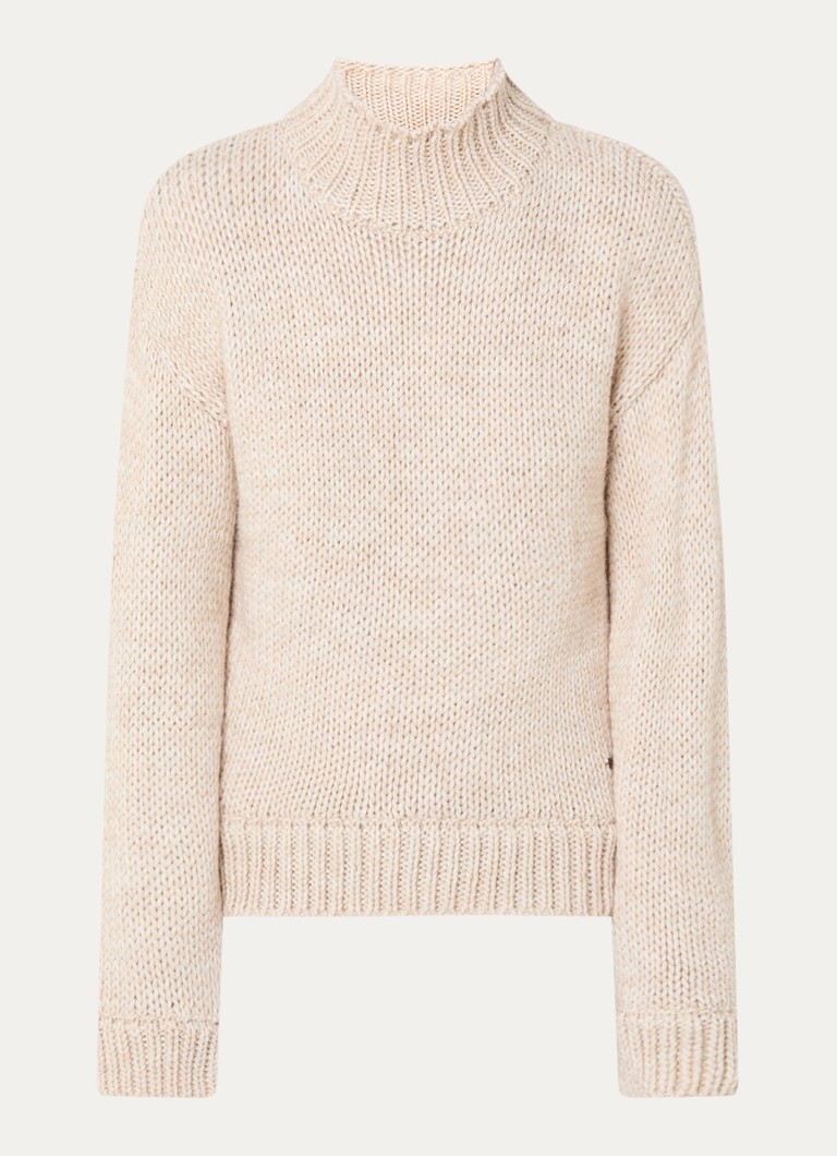 Moscow Dames Bonnie grofgebreide trui in alpaca wolblend met opstaande kraag in de kleur Creme