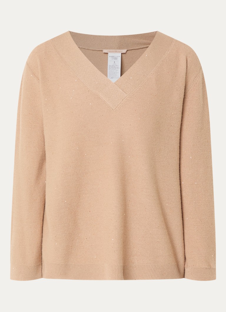 Pennyblack Dames Macchia fijngebreide pullover in wolblend met pailletten in de kleur Camel