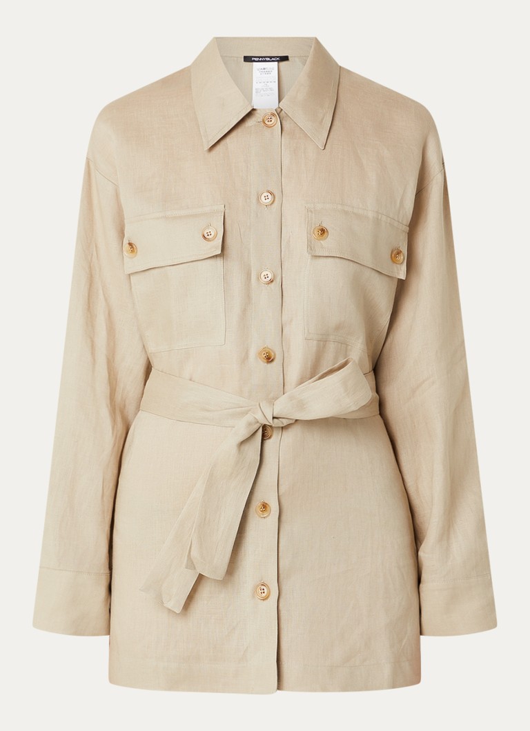 Pennyblack Dames Fico blouse van linnen met borstzakken en strikceintuur in de kleur Beige