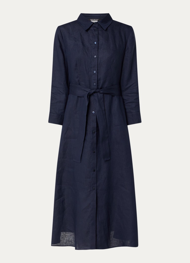 Pennyblack Dames Tuono blousejurk van linnen met strikceintuur in de kleur Donkerblauw