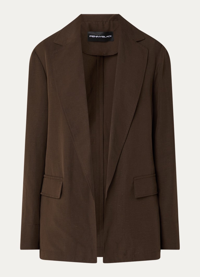 Pennyblack Dames Umido blazer in linnenblend met steekzakken in de kleur Donkerbruin