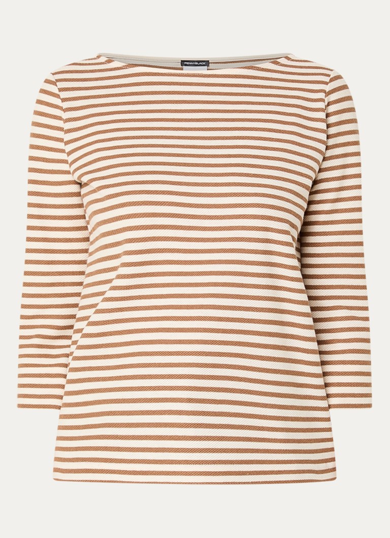 Pennyblack Dames Top met boothals en streepprint in de kleur Camel