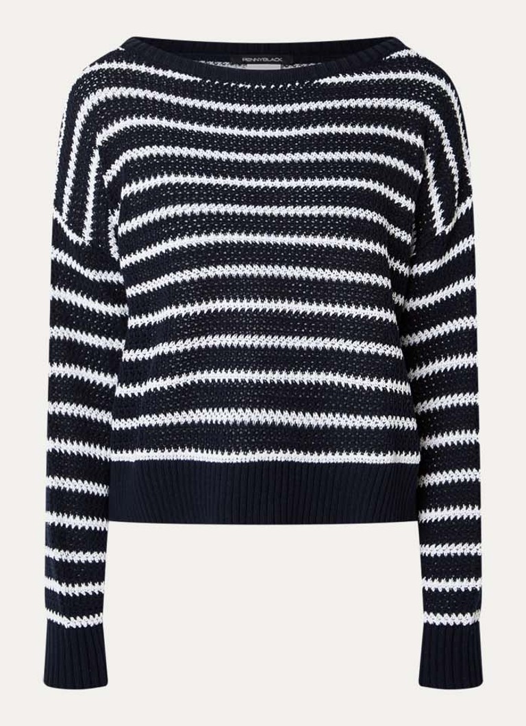 Pennyblack Dames Maglia grofgebreide trui met streepprint in de kleur Donkerblauw
