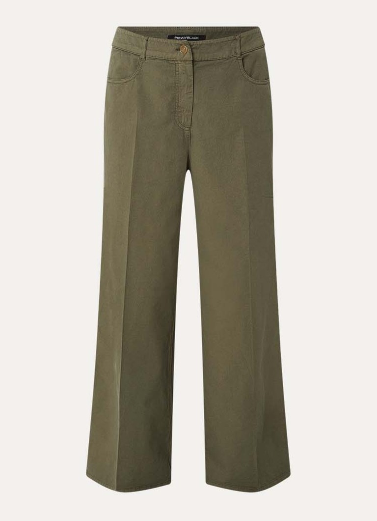 Pennyblack Dames Magia high waist loose fit broek met persplooi en steekzakken in de kleur Legergroen