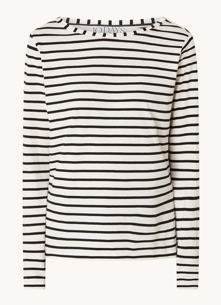 10DAYS Dames Longsleeve van katoen met streepprint in de kleur Wit
