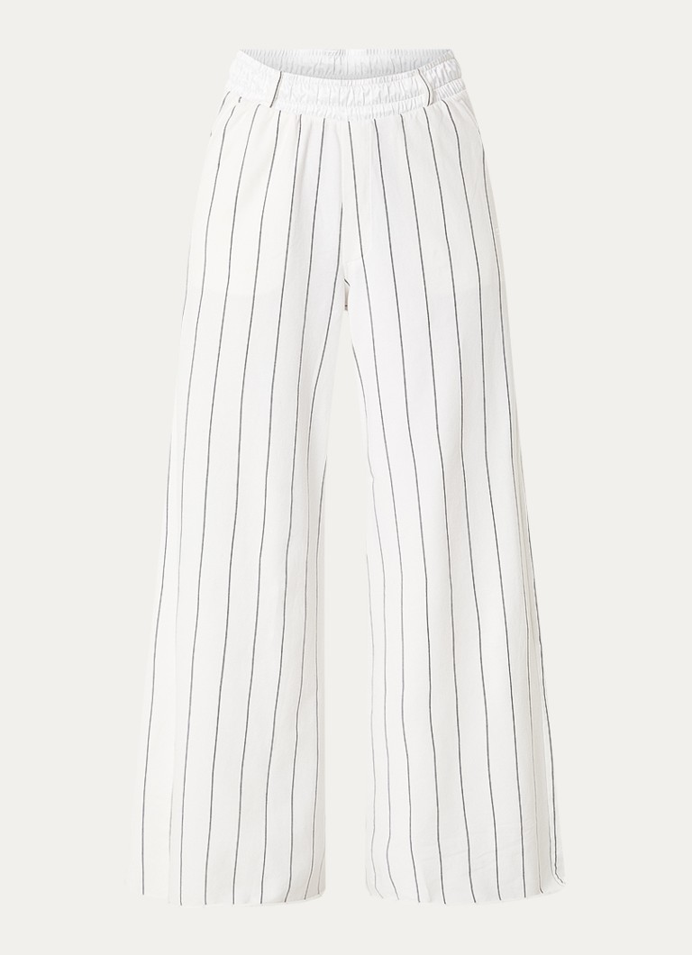 10DAYS Dames High waist wide fit joggingbroek met streepprint in de kleur Gebroken wit