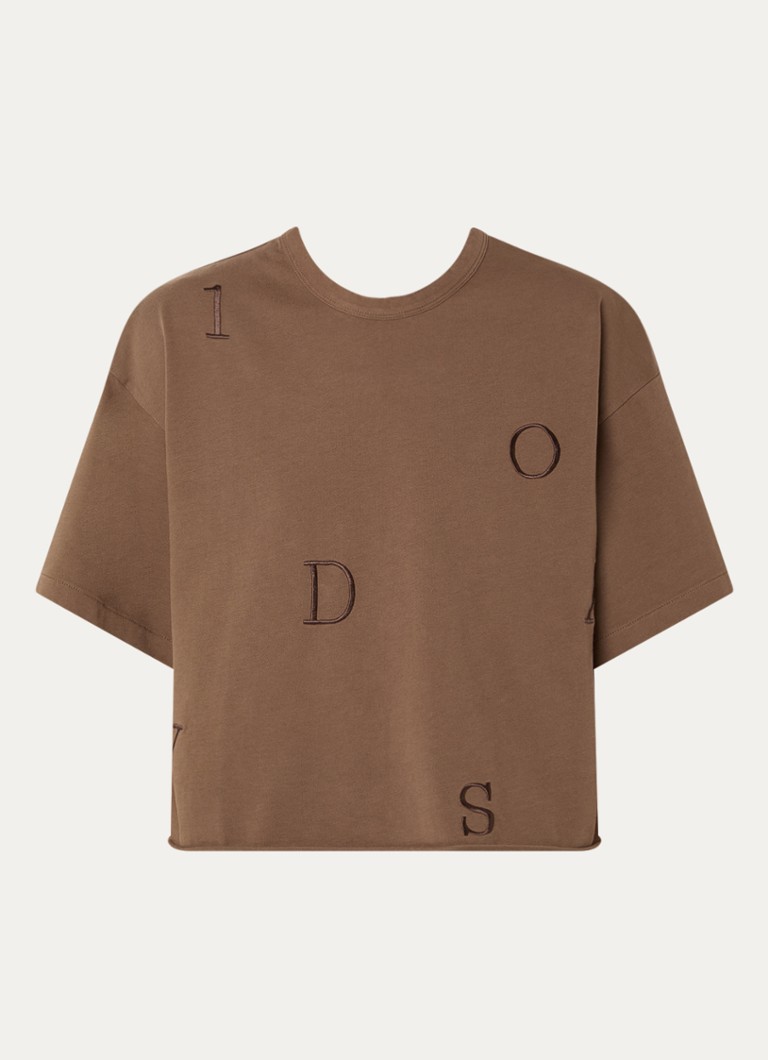 10DAYS Dames T-shirt met logoborduring in de kleur Bruin