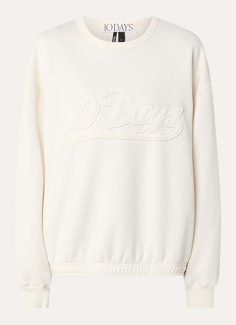 10DAYS Dames Sweater met logoborduring in de kleur Ivoor