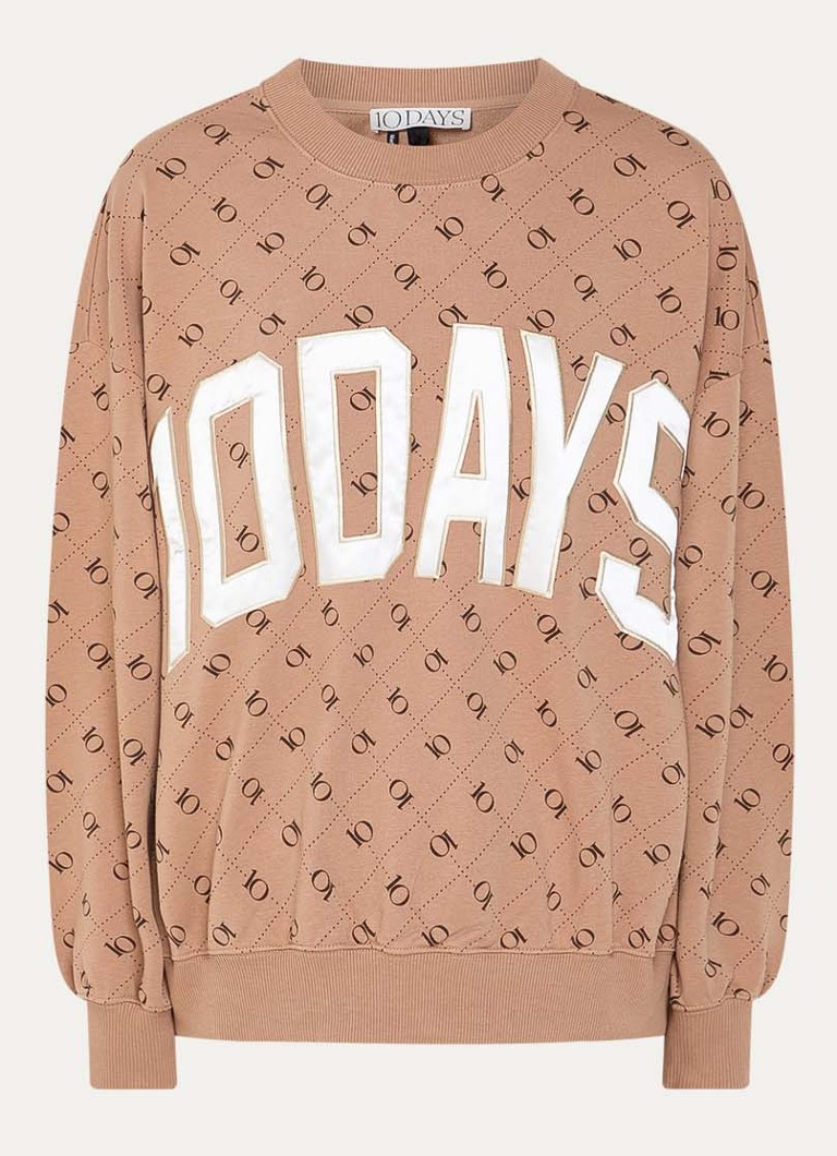 10DAYS Dames Sweater met logoprint in de kleur Lichtbruin