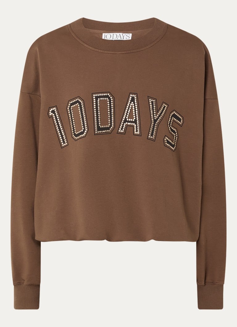 10DAYS Dames Sweater met logoprint in de kleur Bruin