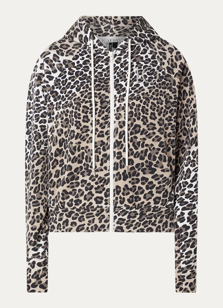 10DAYS Dames Sweatvest met panterprint in de kleur Camel