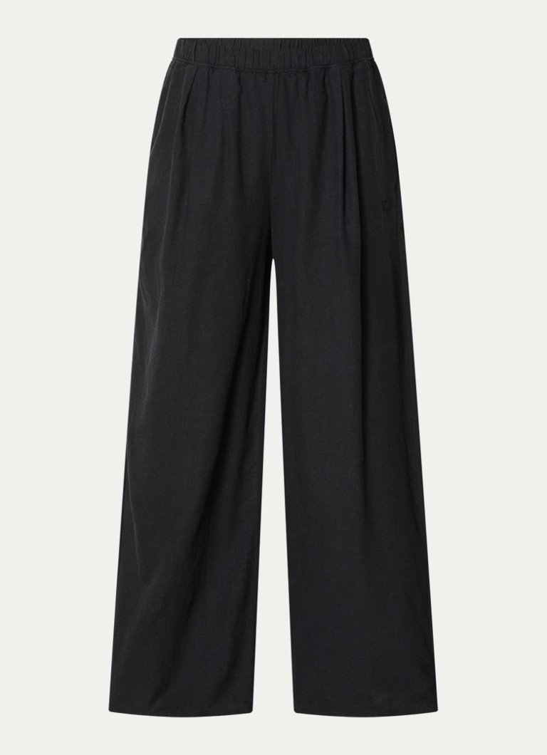 10DAYS Dames High waist loose fit broek in linnenblend met steekzakken in de kleur Zwart